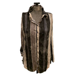 Women's david cline Black Gray Striped snap Down Shirt M